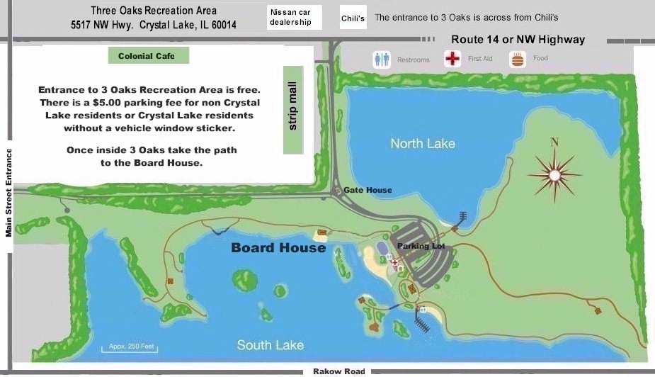Directions to The Board House at Three Oaks Recreation Area.