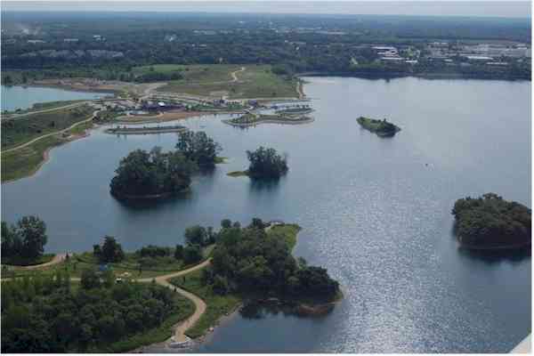 Paddle around the islands at Three Oaks Recreation Area